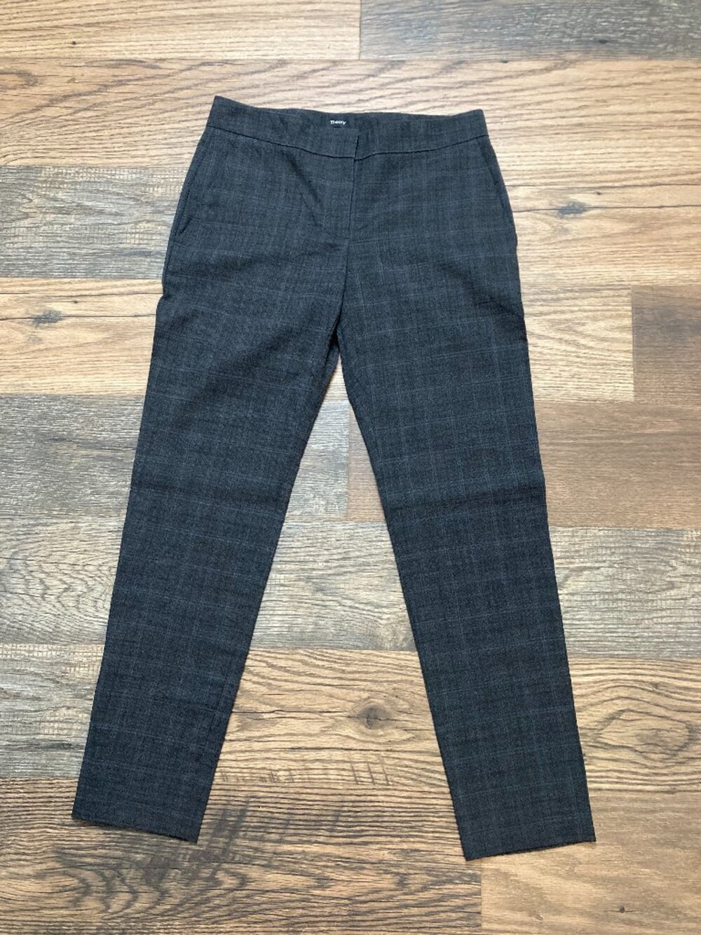 Theory Women’s Size 2 Gray Plaid Wool Blend Slim Leg Dress Pants Trousers